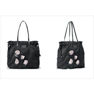 VICTORIA'S SECRET Tease Gardenia Flowers Tote Bag Purse Drawstring Black NEW
